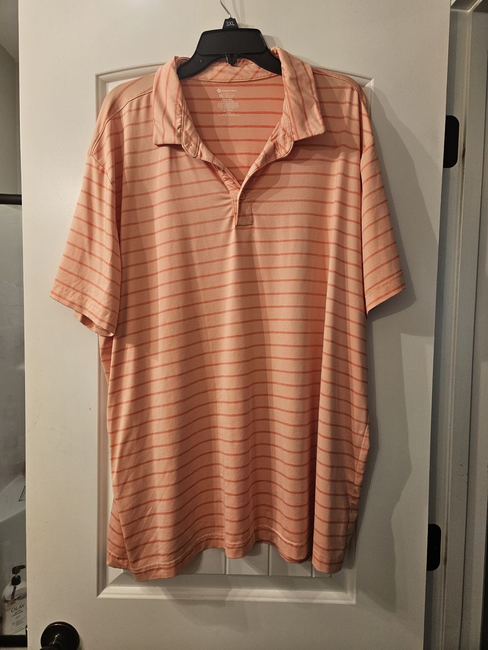 Men's Peach Striped Short-Sleeve Polo